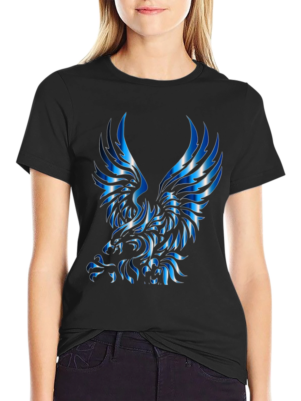 Mens Black T-Shirt with Blue Eagle Graphic