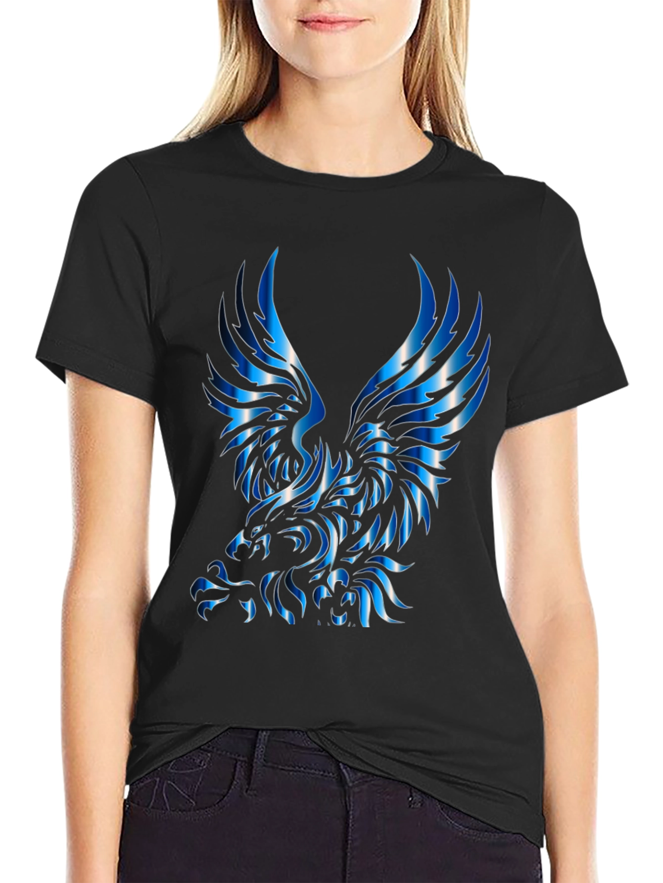 Mens Black T-Shirt with Blue Eagle Graphic