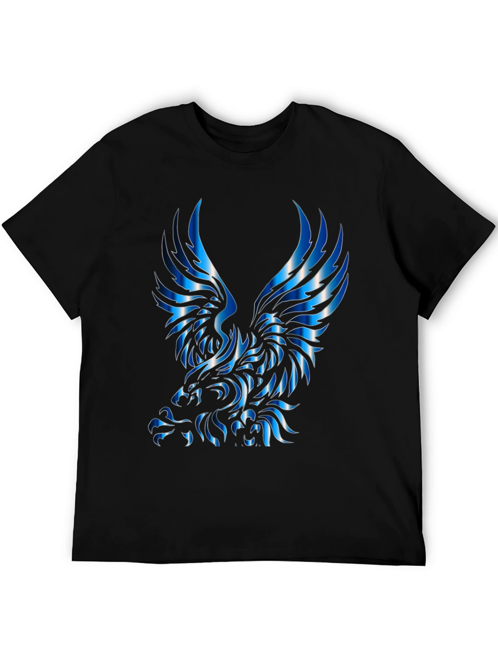 Mens Black T-Shirt with Blue Eagle Graphic