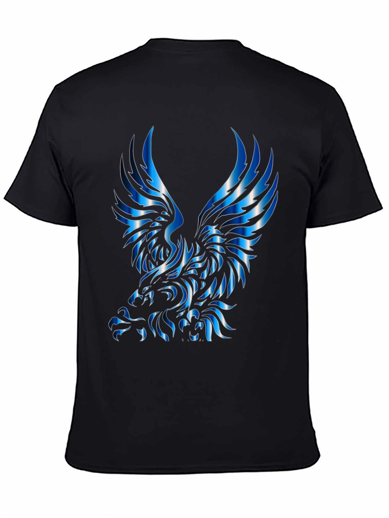 Mens Black T-Shirt with Blue Eagle Graphic