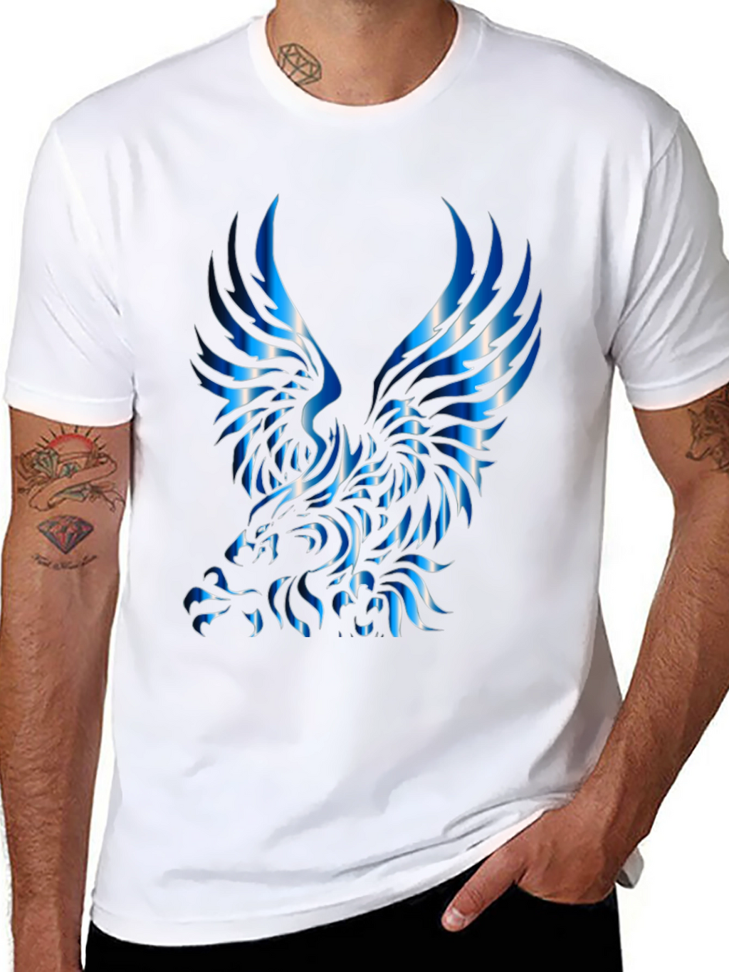 Mens Black T-Shirt with Blue Eagle Graphic