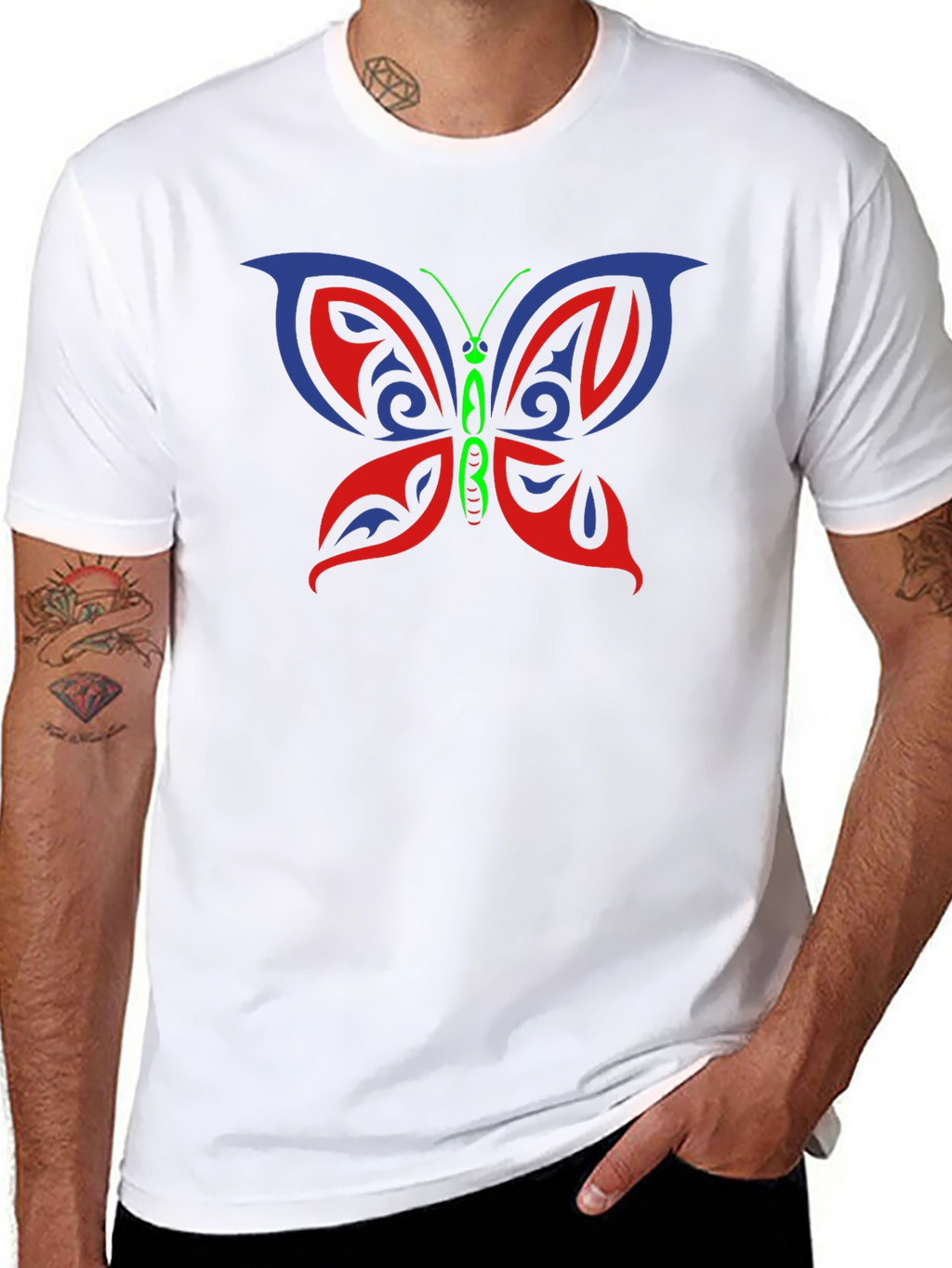 Tribal Butterfly Graphic Black T-Shirt