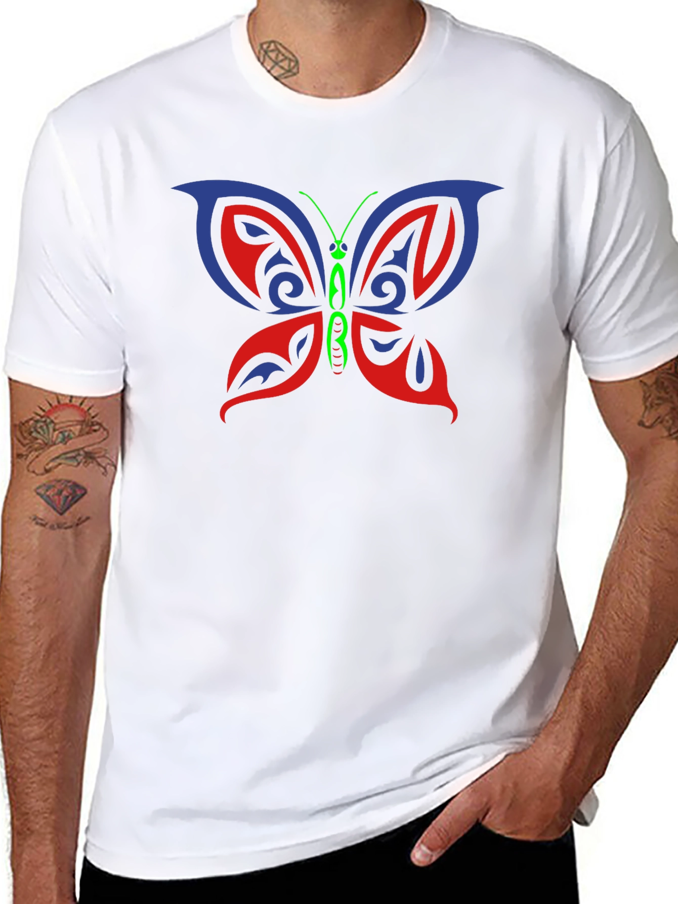 Tribal Butterfly Graphic Black T-Shirt