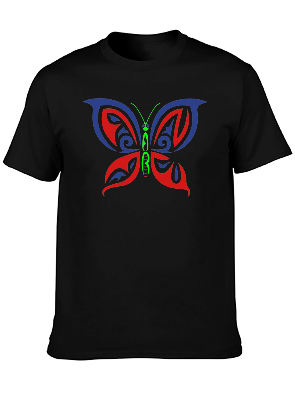 Tribal Butterfly Graphic Black T-Shirt