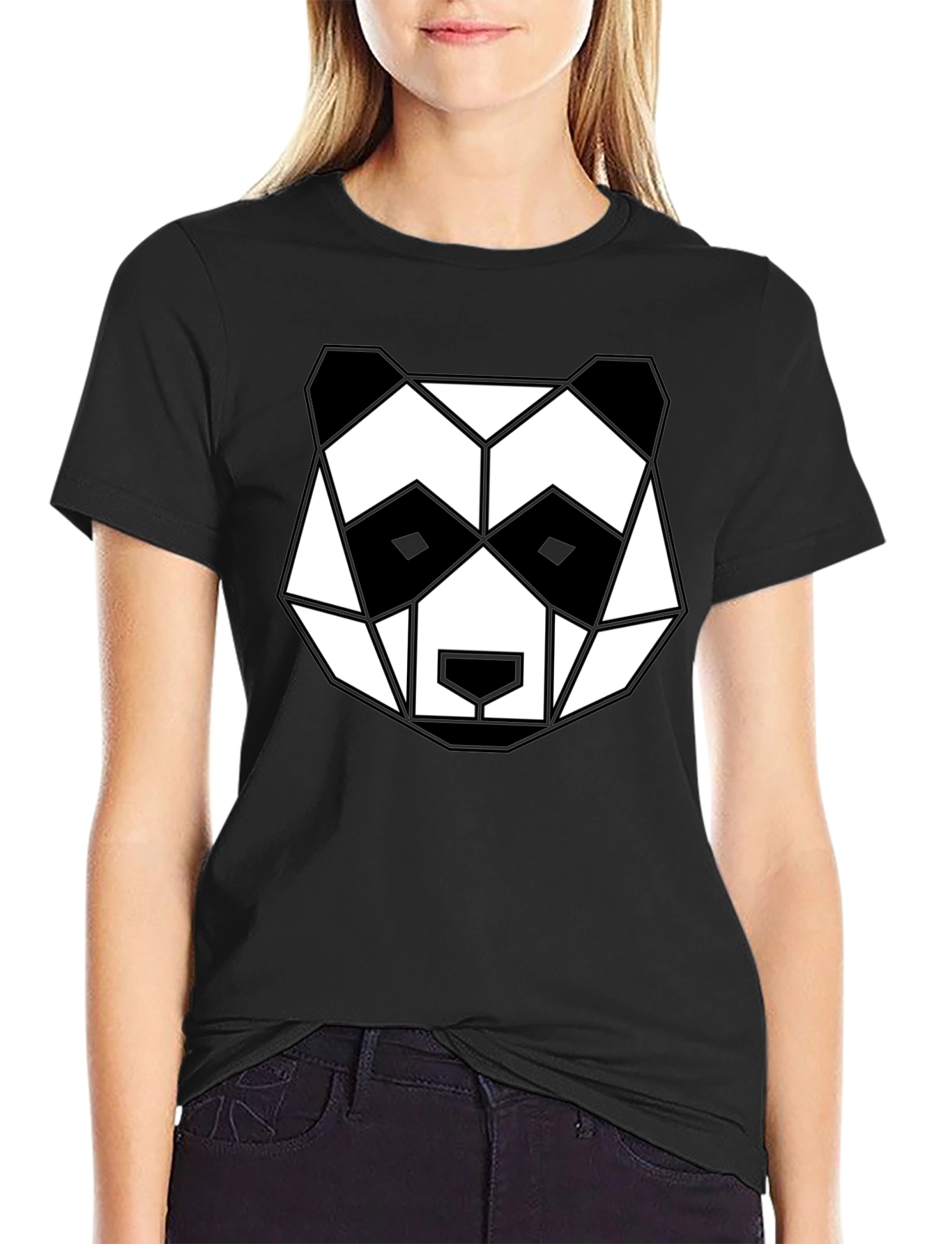 Geometric Panda Graphic Tee - Black