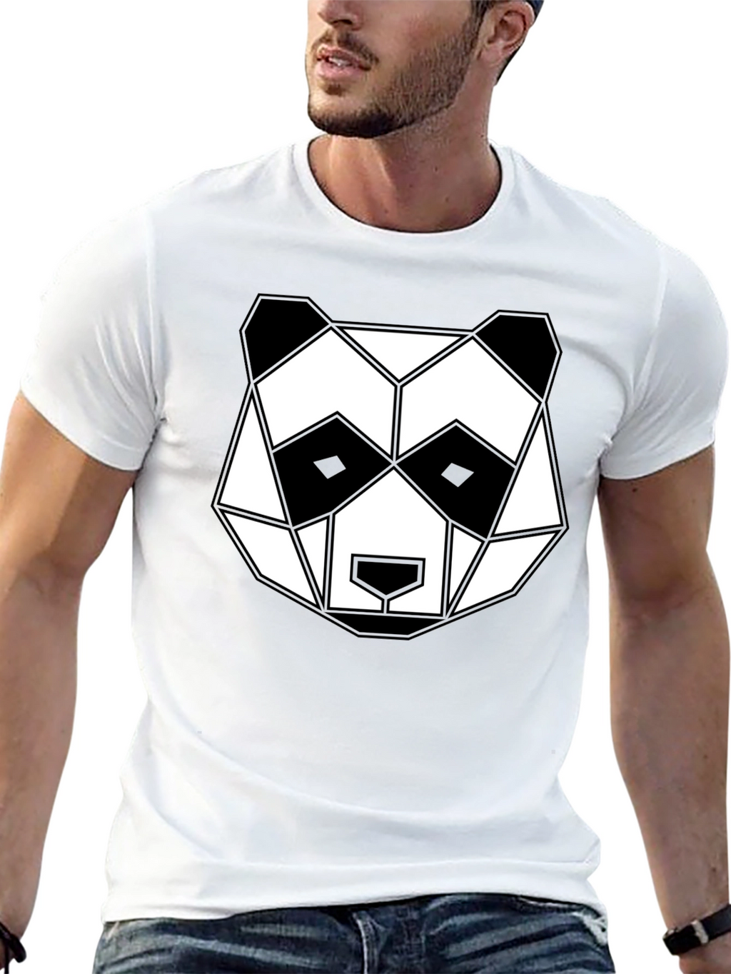 Geometric Panda Graphic Tee - Black