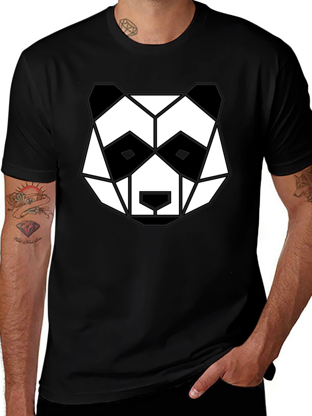 Geometric Panda Graphic Tee - Black