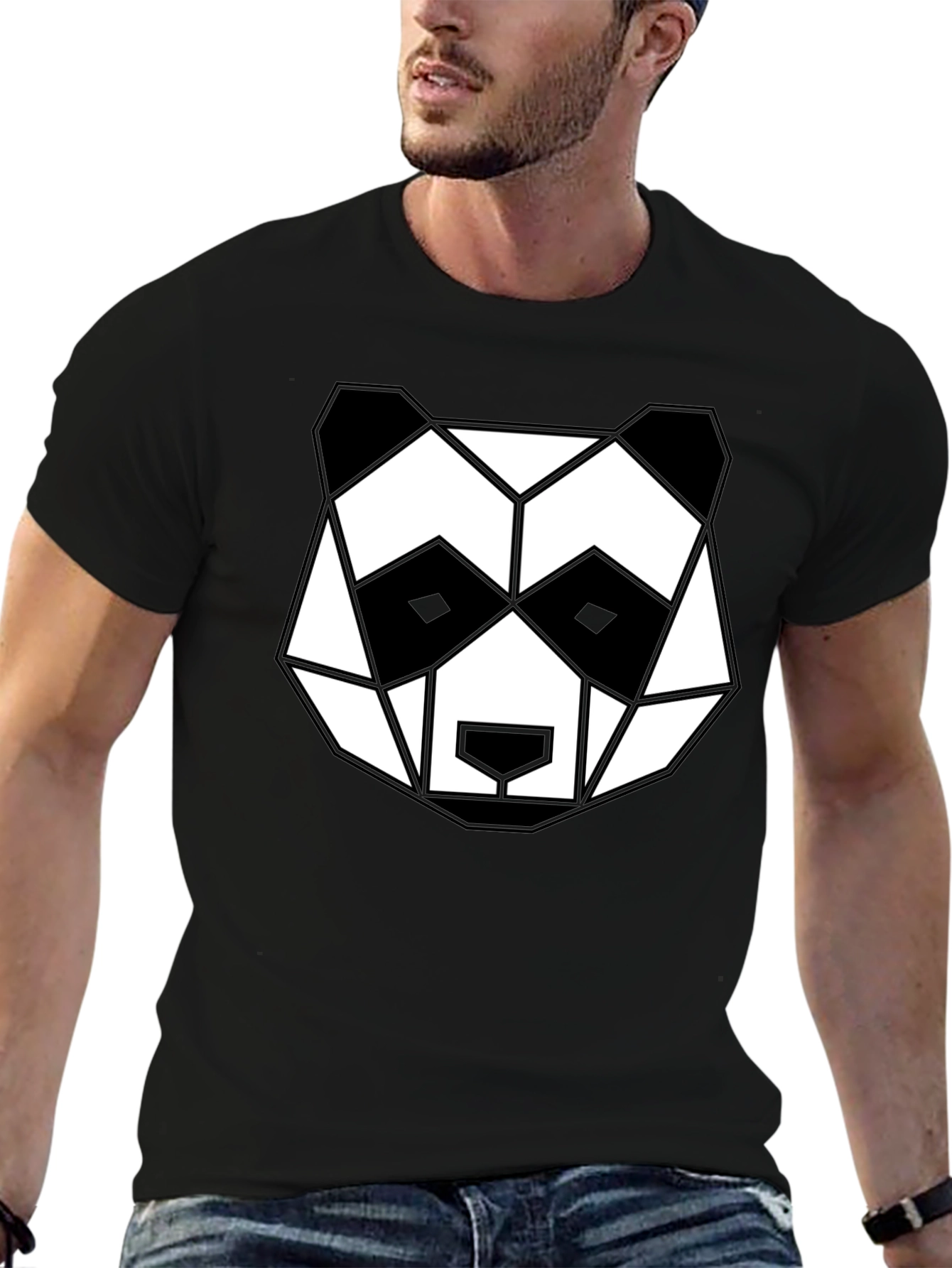 Geometric Panda Graphic Tee - Black