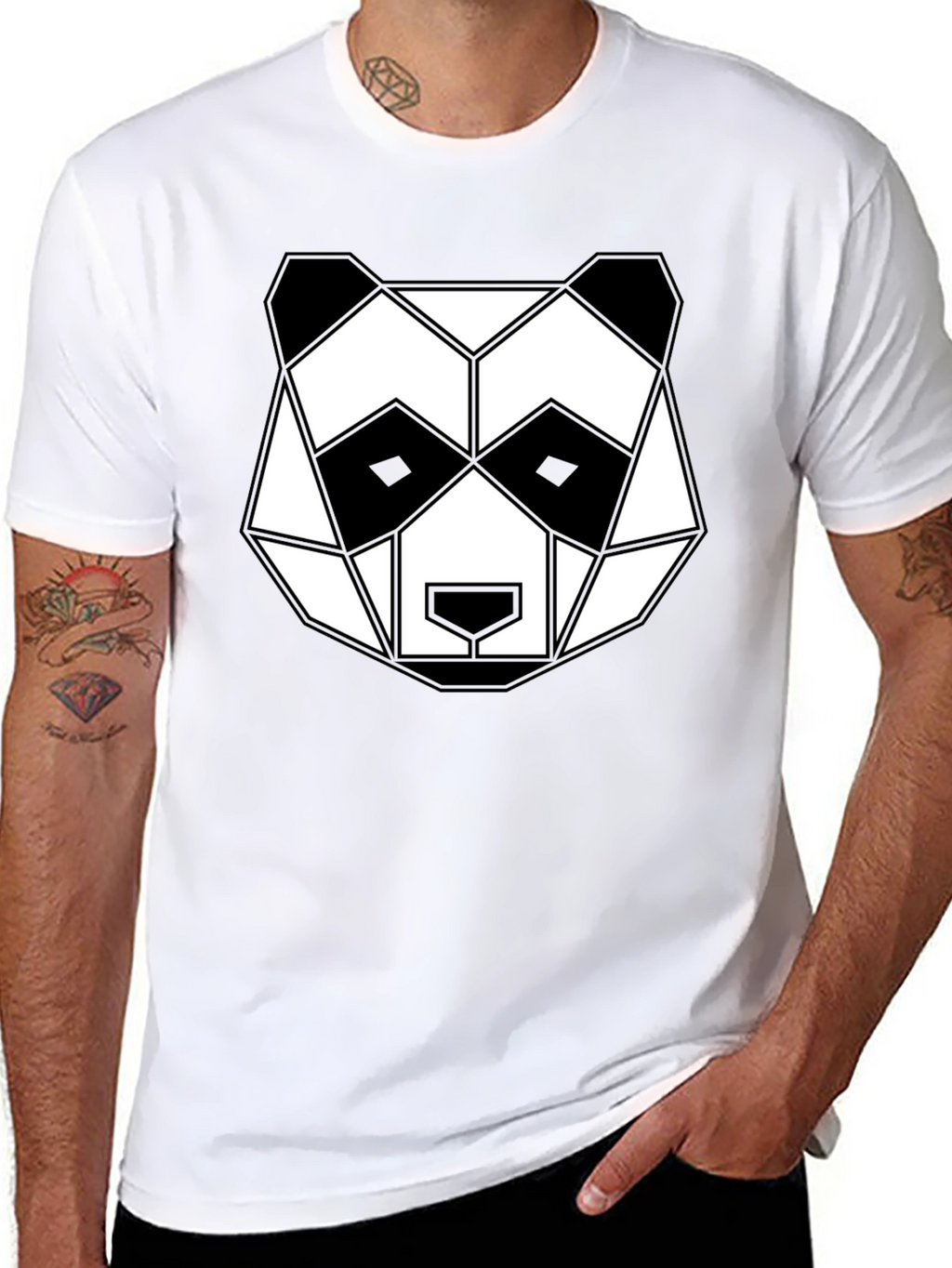 Geometric Panda Graphic Tee - Black