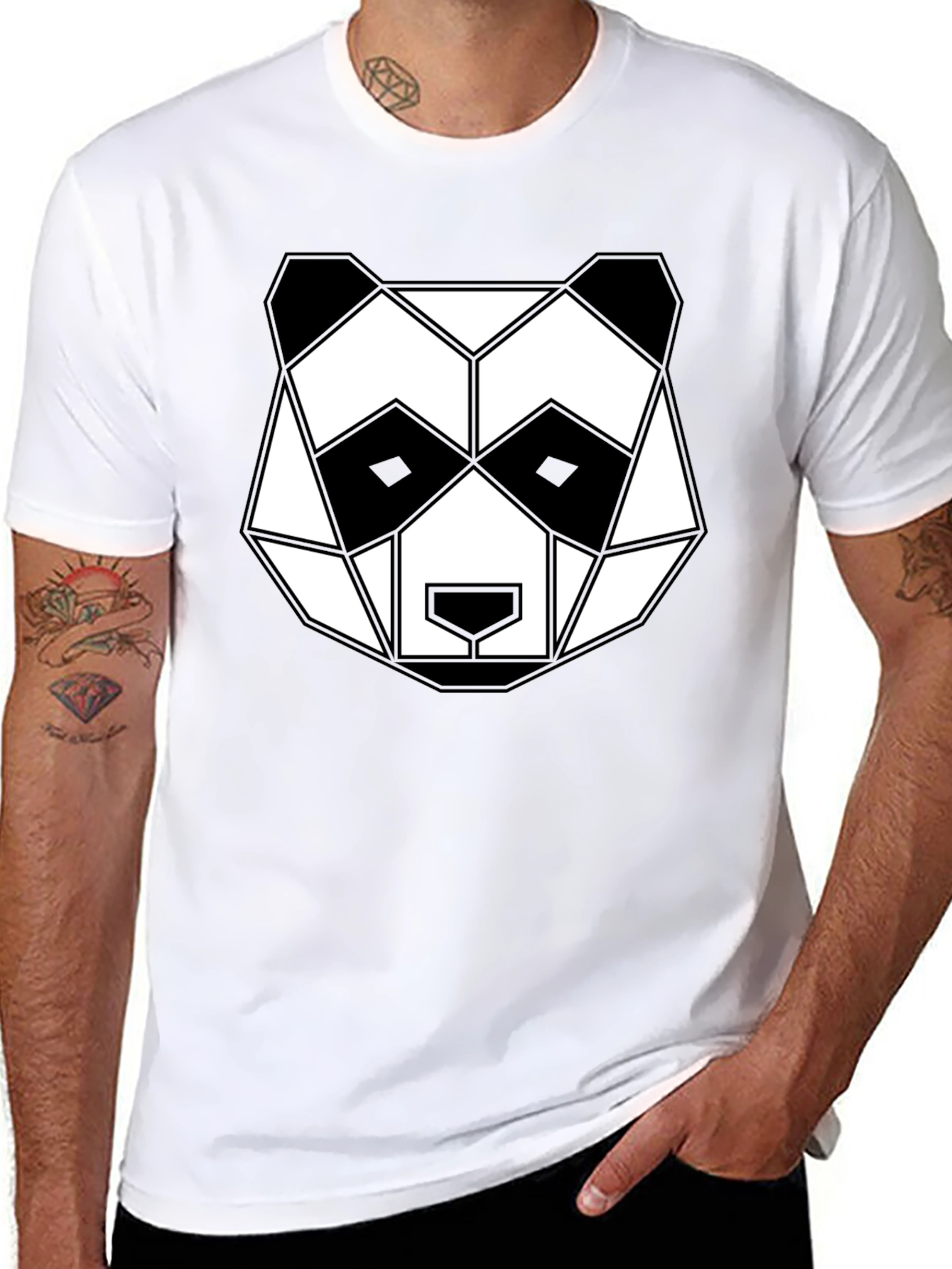 Geometric Panda Graphic Tee - Black