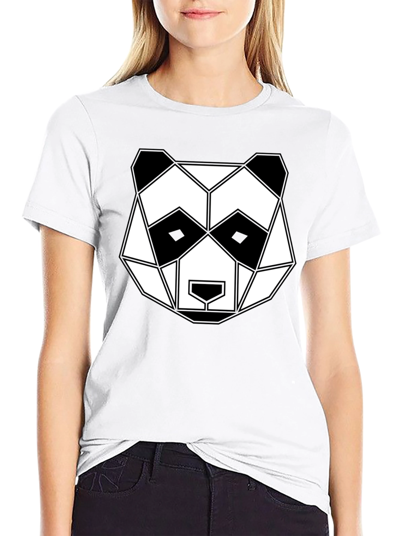 Geometric Panda Graphic Tee - Black