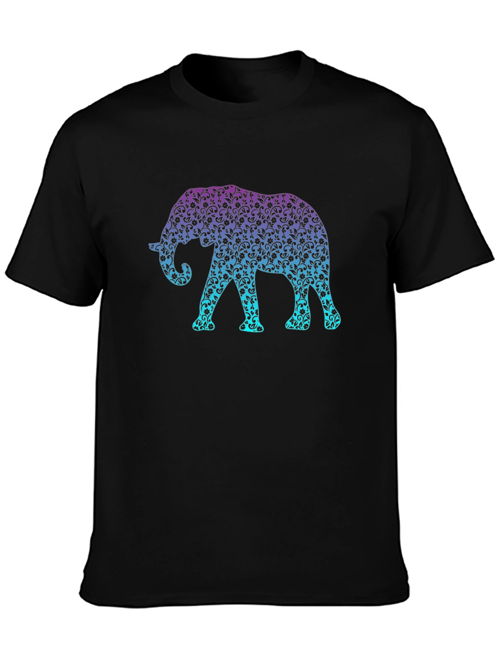 Elephant Print Crew Neck Mens Black T-Shirt