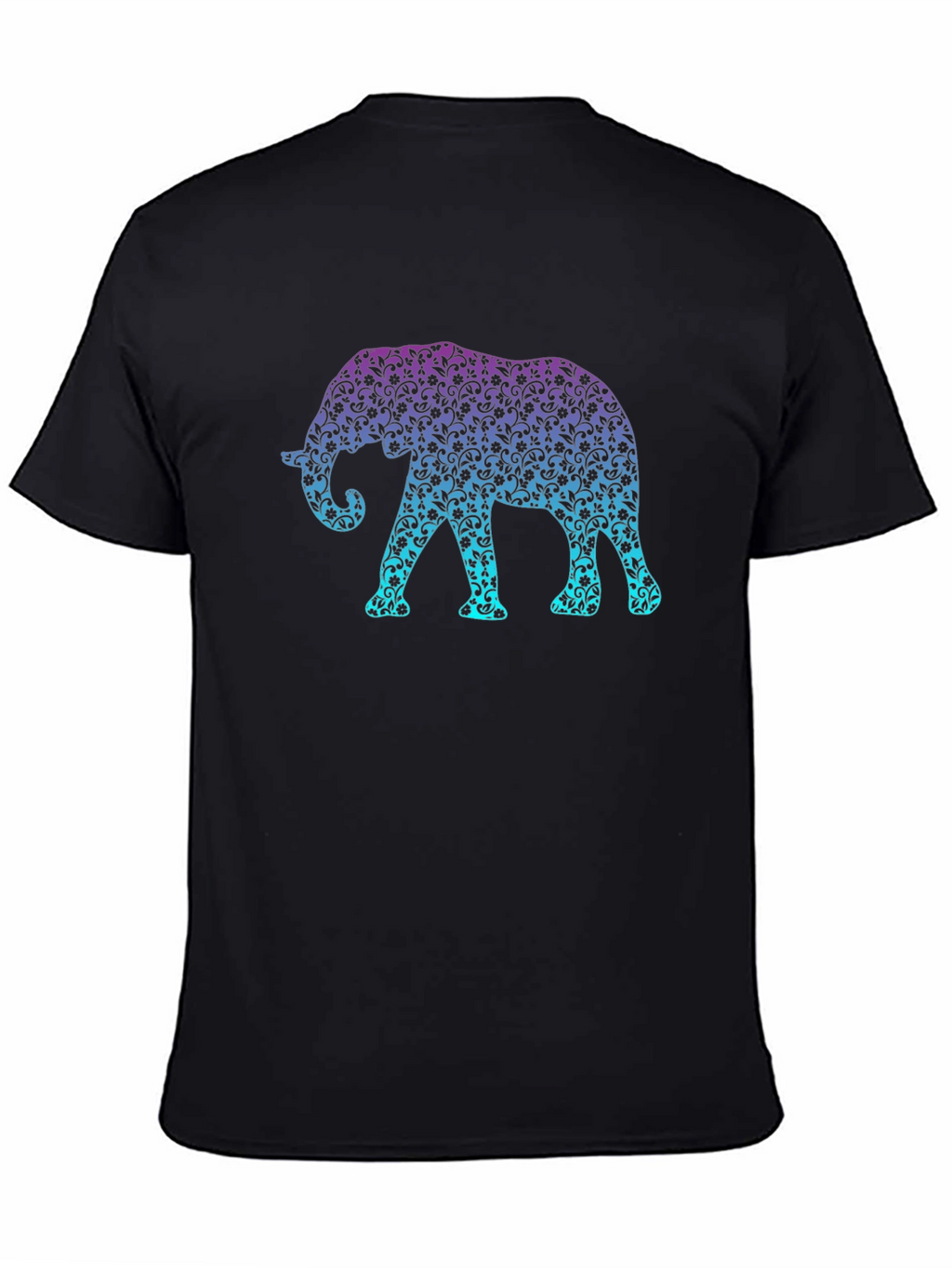 Elephant Print Crew Neck Mens Black T-Shirt