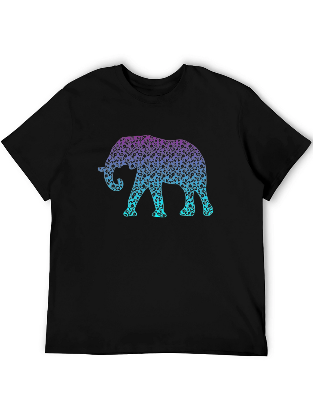 Elephant Print Crew Neck Mens Black T-Shirt