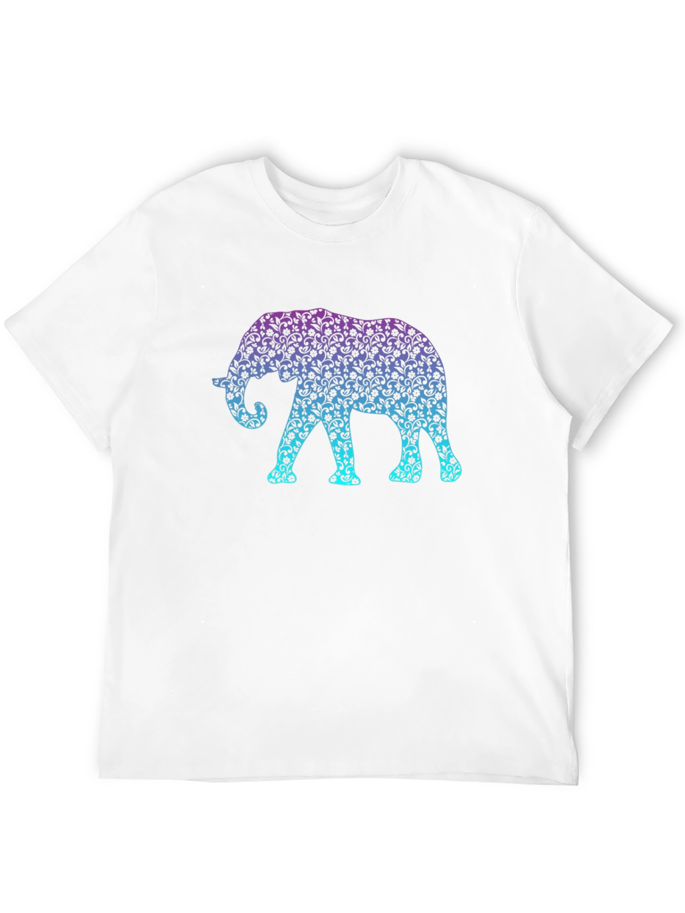 Elephant Print Crew Neck Mens Black T-Shirt
