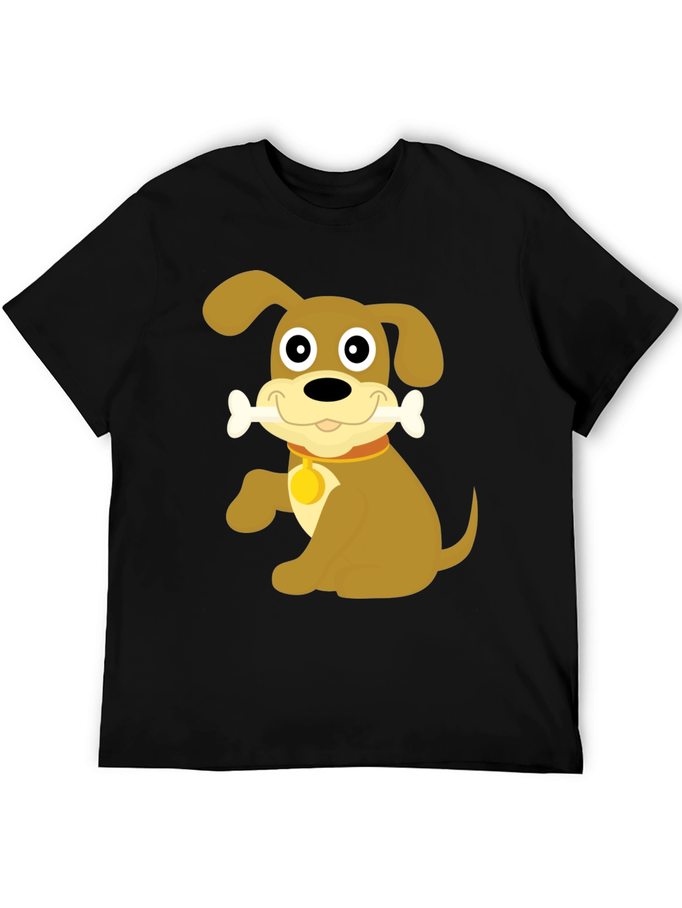 Cute Dog Bone Cartoon Black T-Shirt