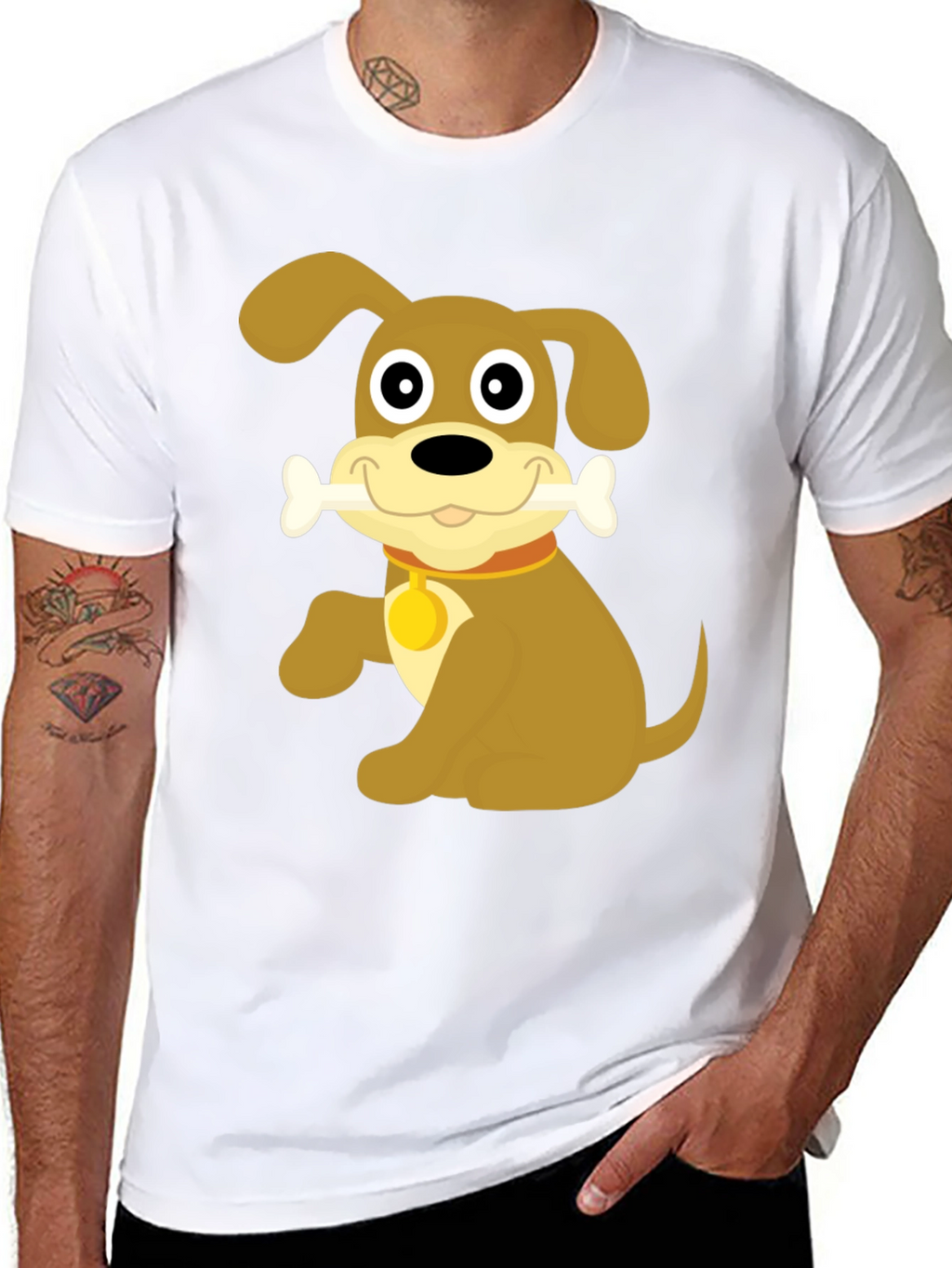 Cute Dog Bone Cartoon Black T-Shirt