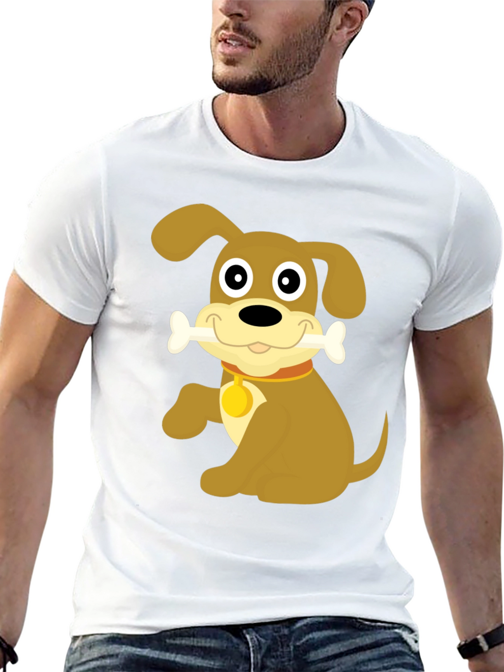 Cute Dog Bone Cartoon Black T-Shirt