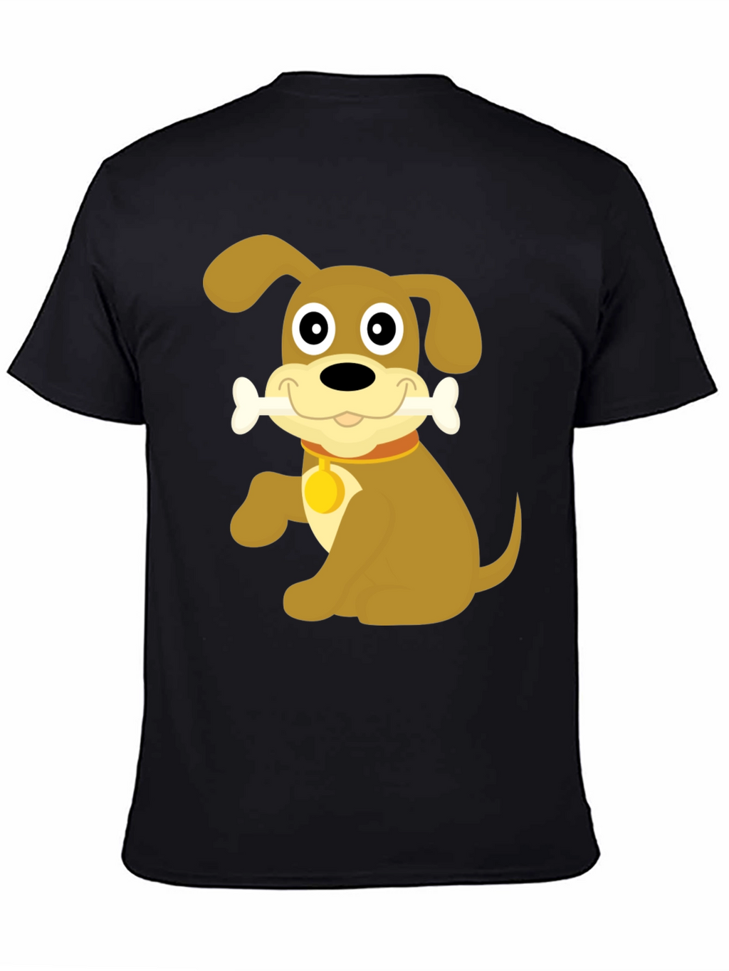 Cute Dog Bone Cartoon Black T-Shirt