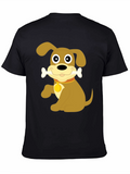 Cute Dog Bone Cartoon Black T-Shirt