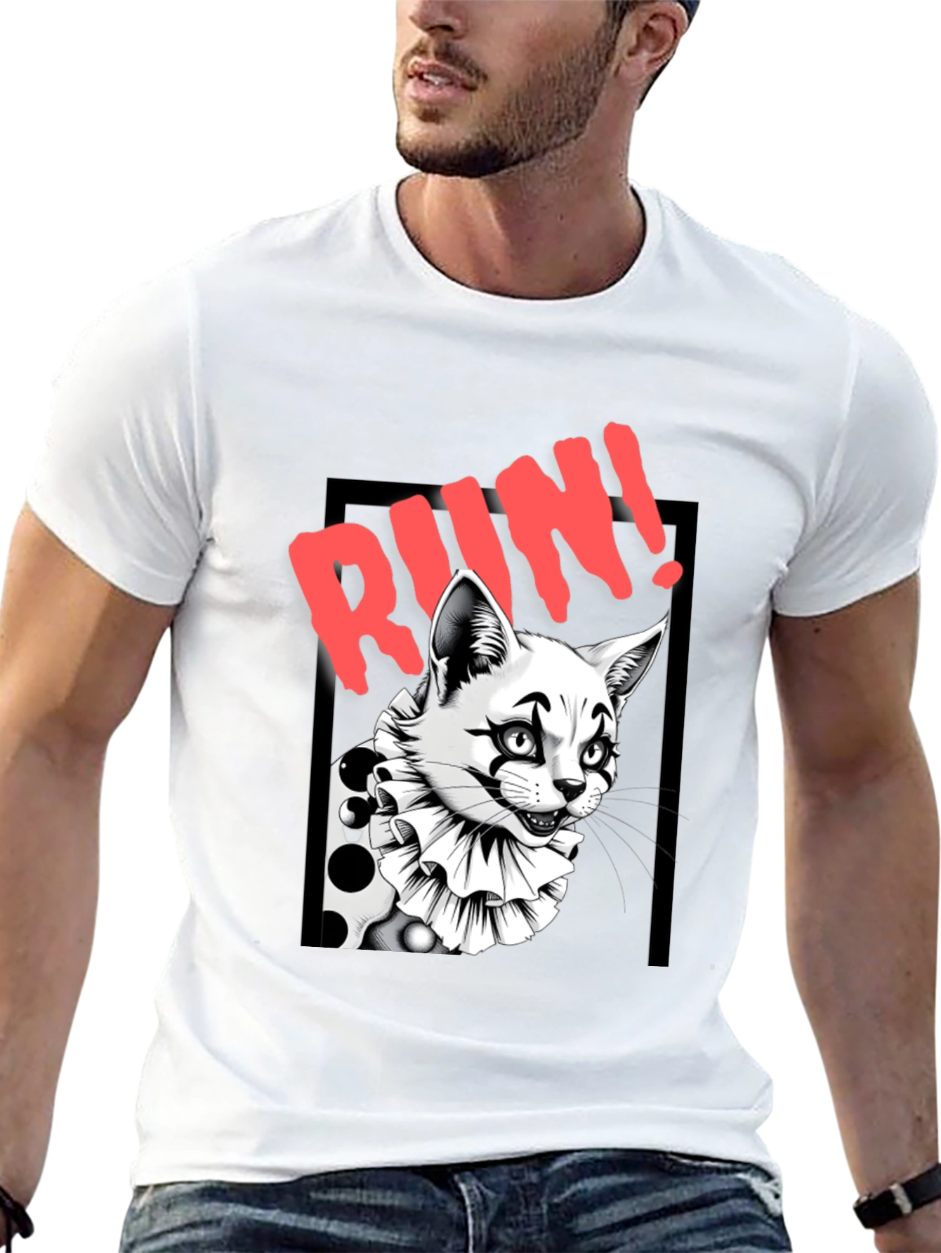 Clown Cat Graphic Tee - Run!