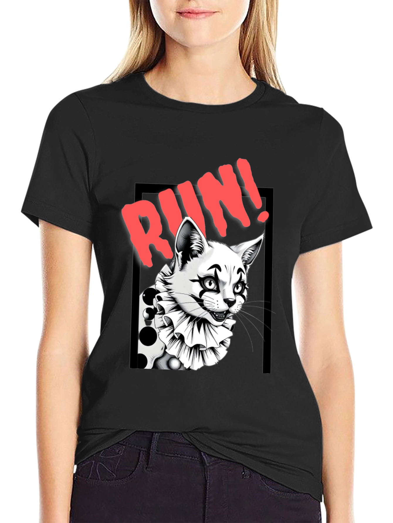 Clown Cat Graphic Tee - Run!