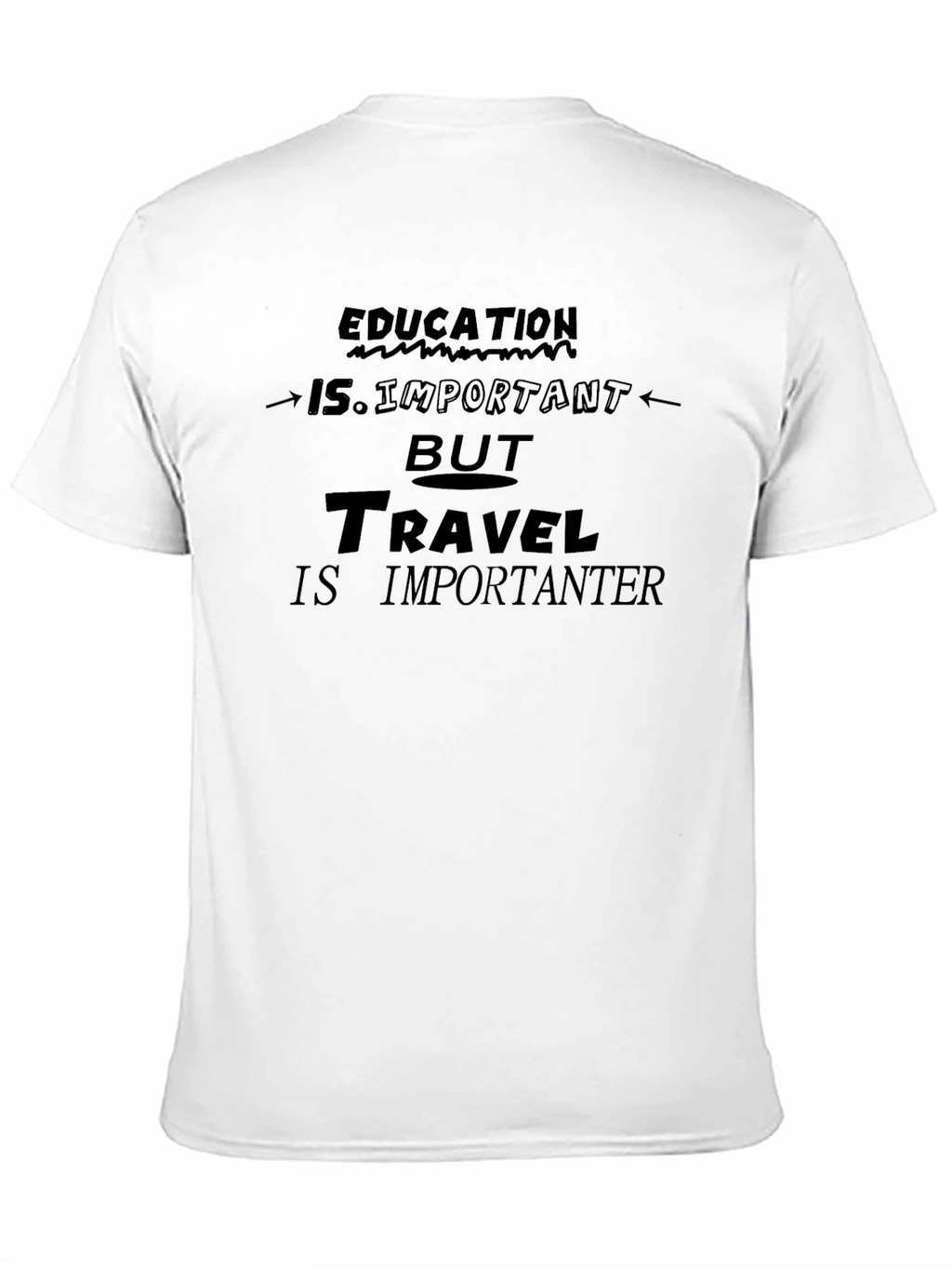 Education vs. Travel Graphic Tee - Black Cotton T-Shirt