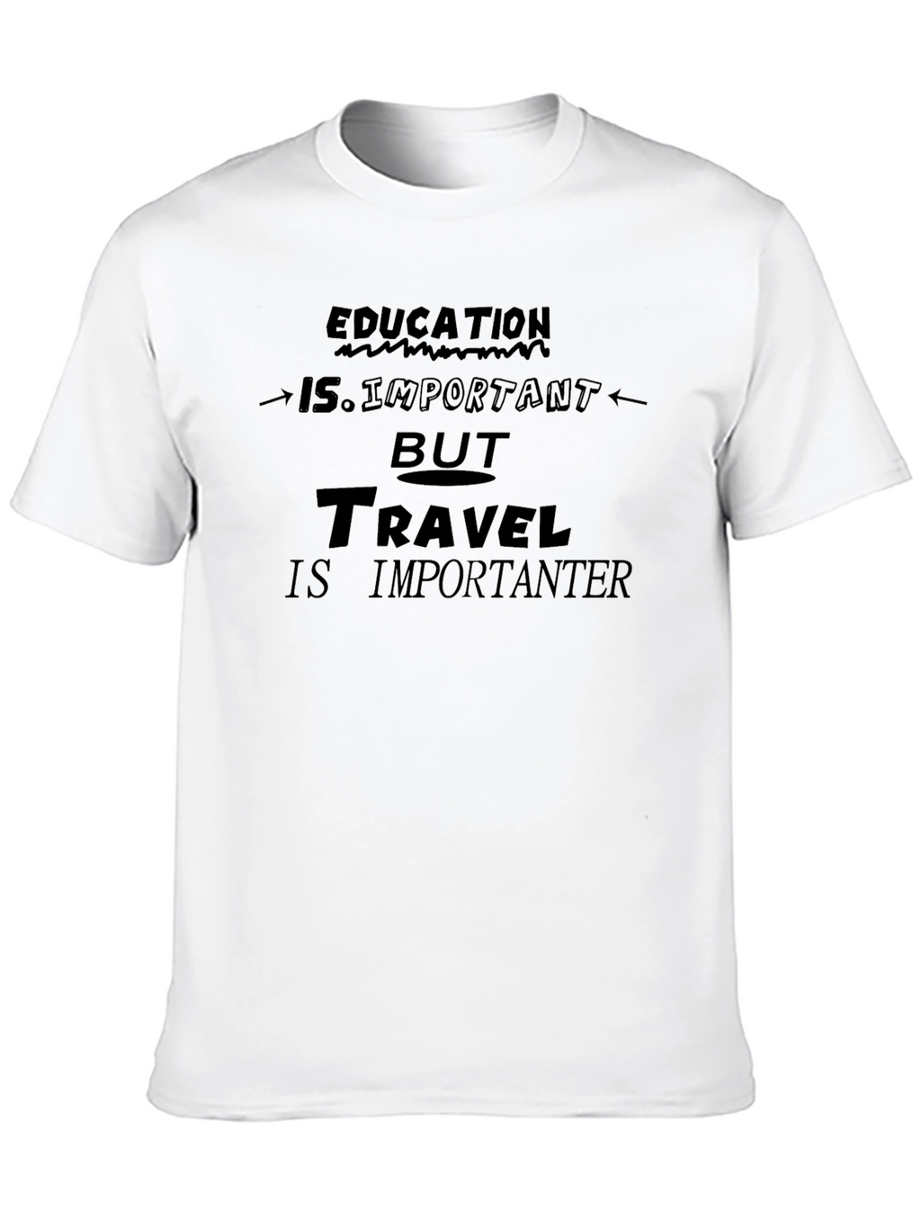 Education vs. Travel Graphic Tee - Black Cotton T-Shirt