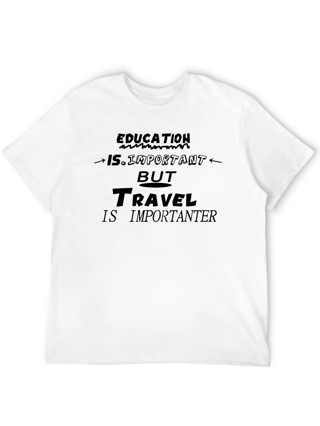 Education vs. Travel Graphic Tee - Black Cotton T-Shirt