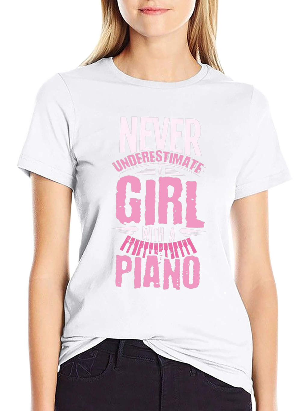 Never Underestimate A Girl With A Piano T-Shirt