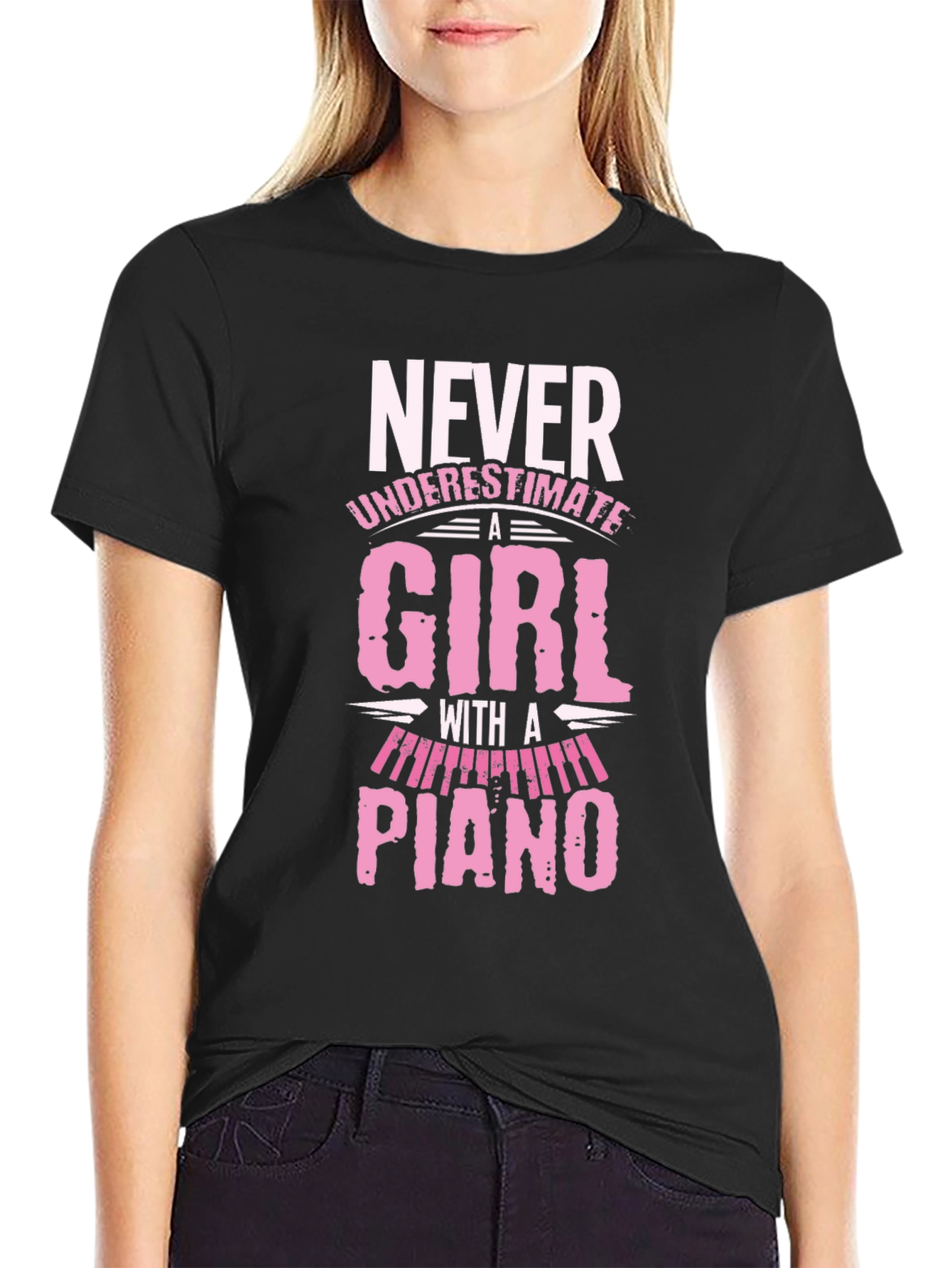 Never Underestimate A Girl With A Piano T-Shirt