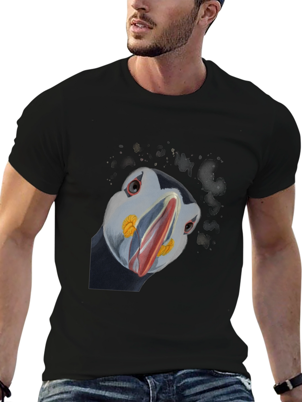 Puffin Stare Mens Black Graphic Tee