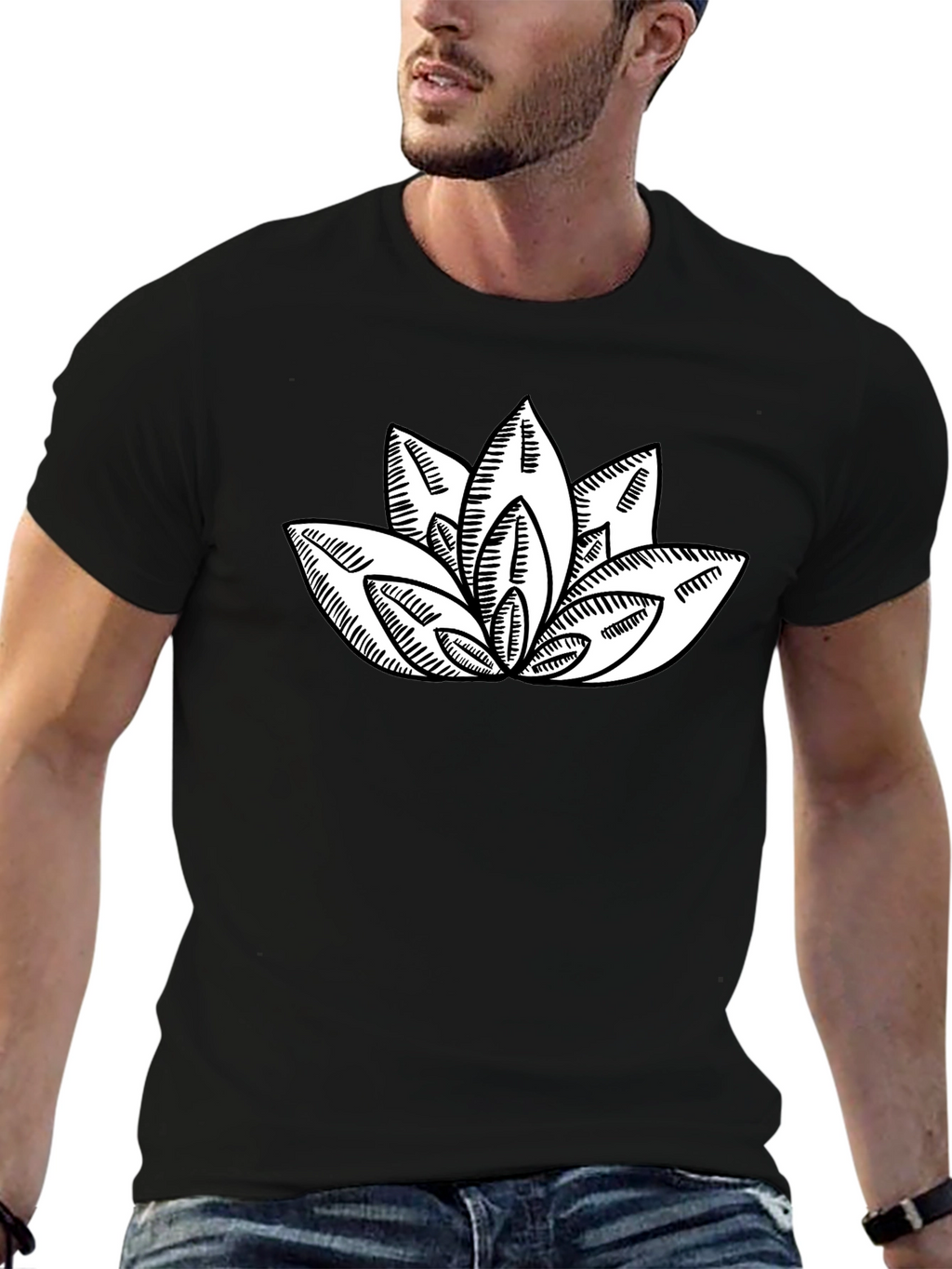 Lotus Flower Graphic Print Black T-Shirt