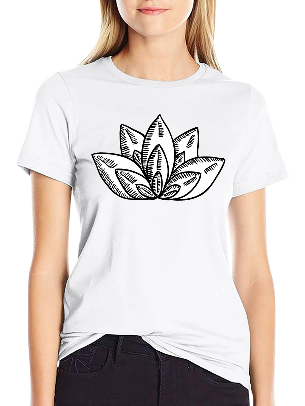 Lotus Flower Graphic Print Black T-Shirt