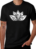 Lotus Flower Graphic Print Black T-Shirt