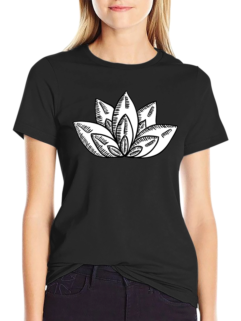 Lotus Flower Graphic Print Black T-Shirt