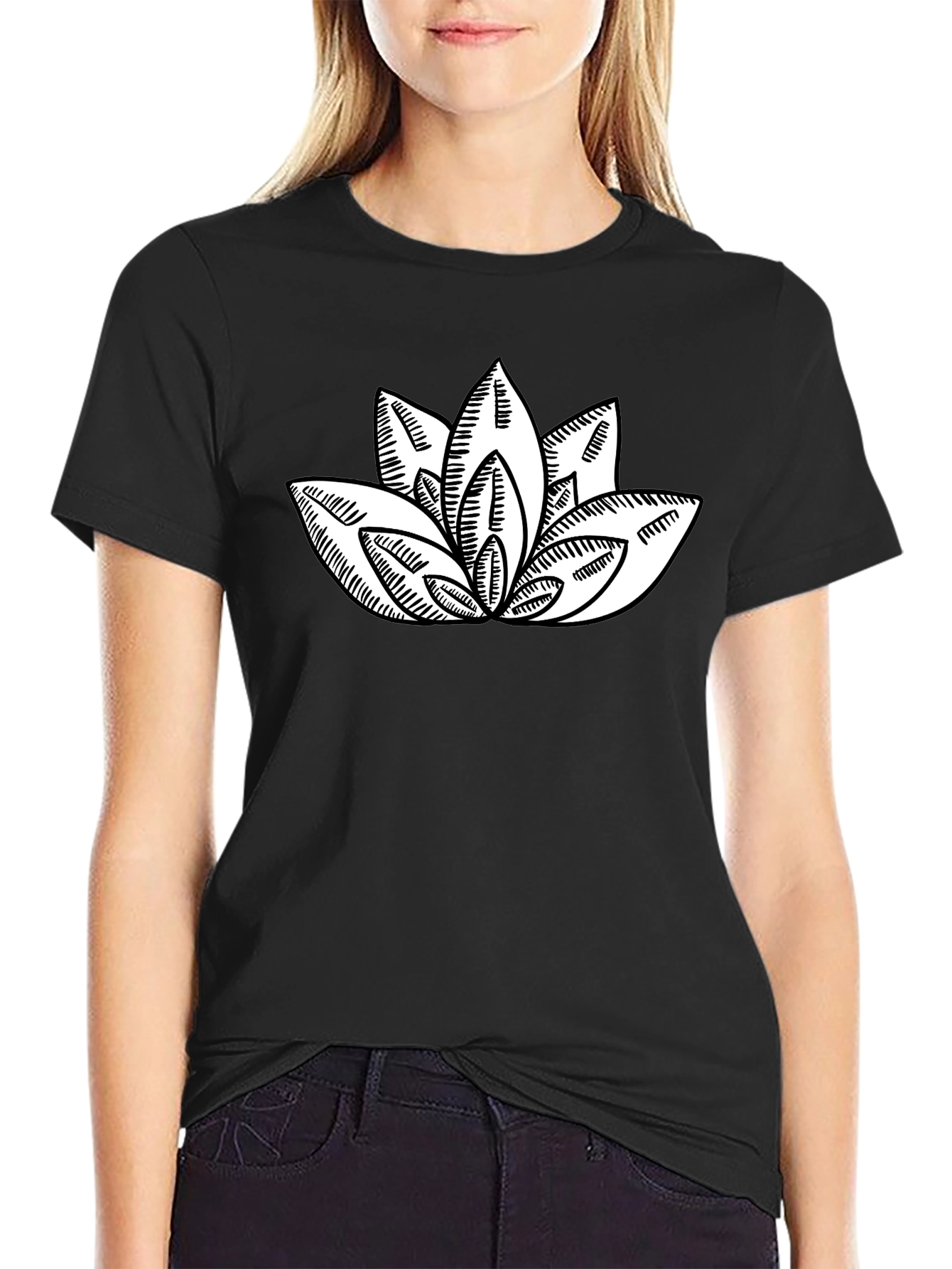 Lotus Flower Graphic Print Black T-Shirt