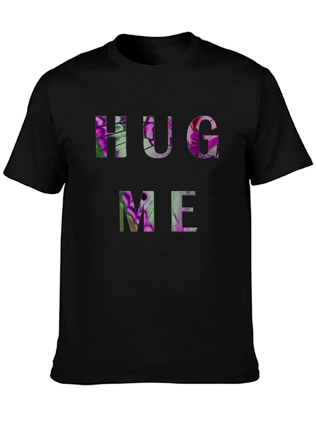 HUG ME Floral Graphic Black T-Shirt