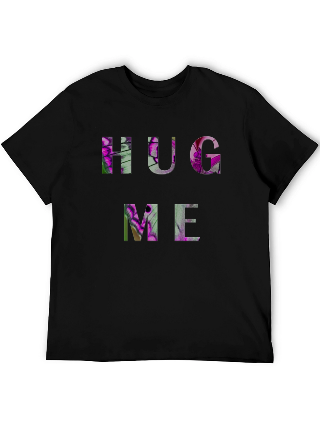 HUG ME Floral Graphic Black T-Shirt