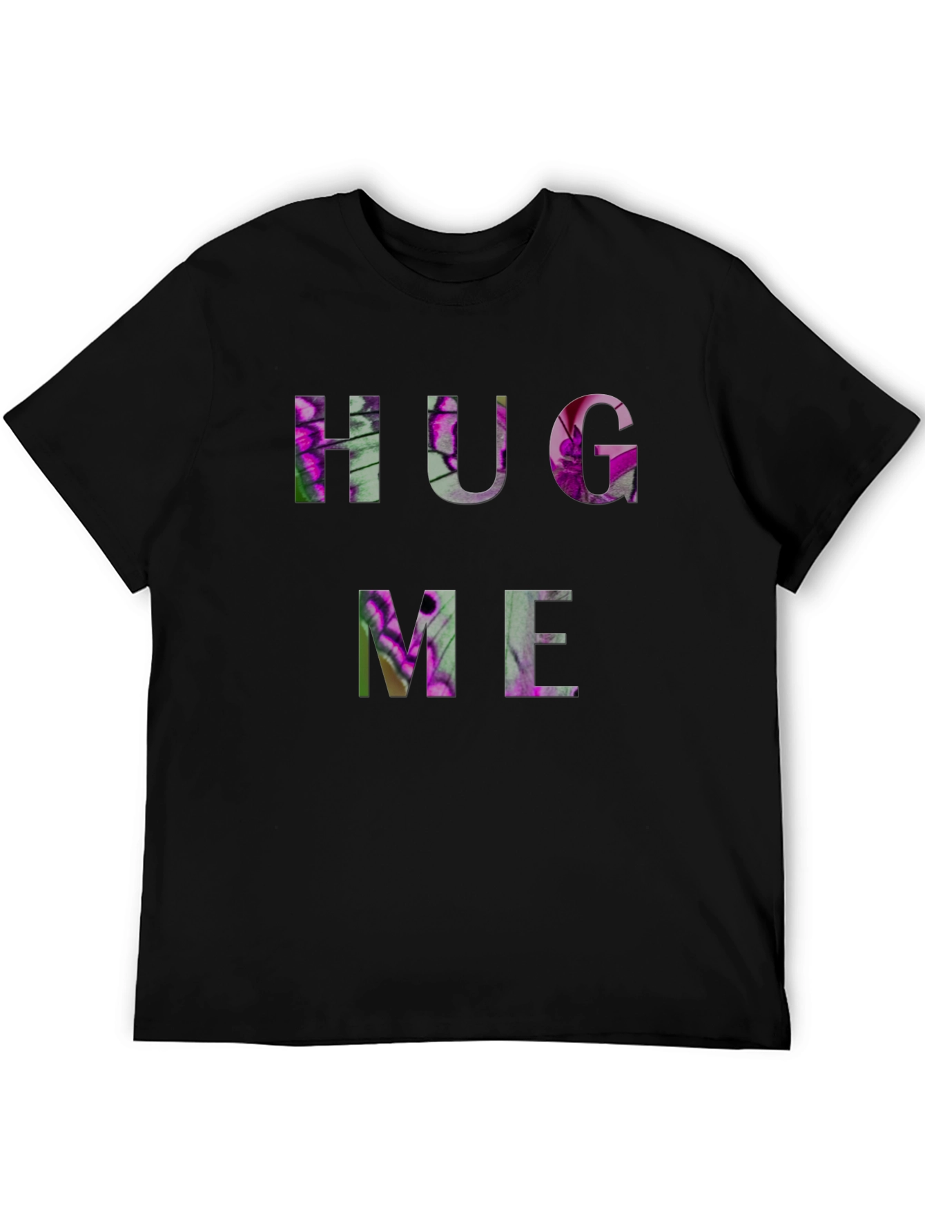 HUG ME Floral Graphic Black T-Shirt