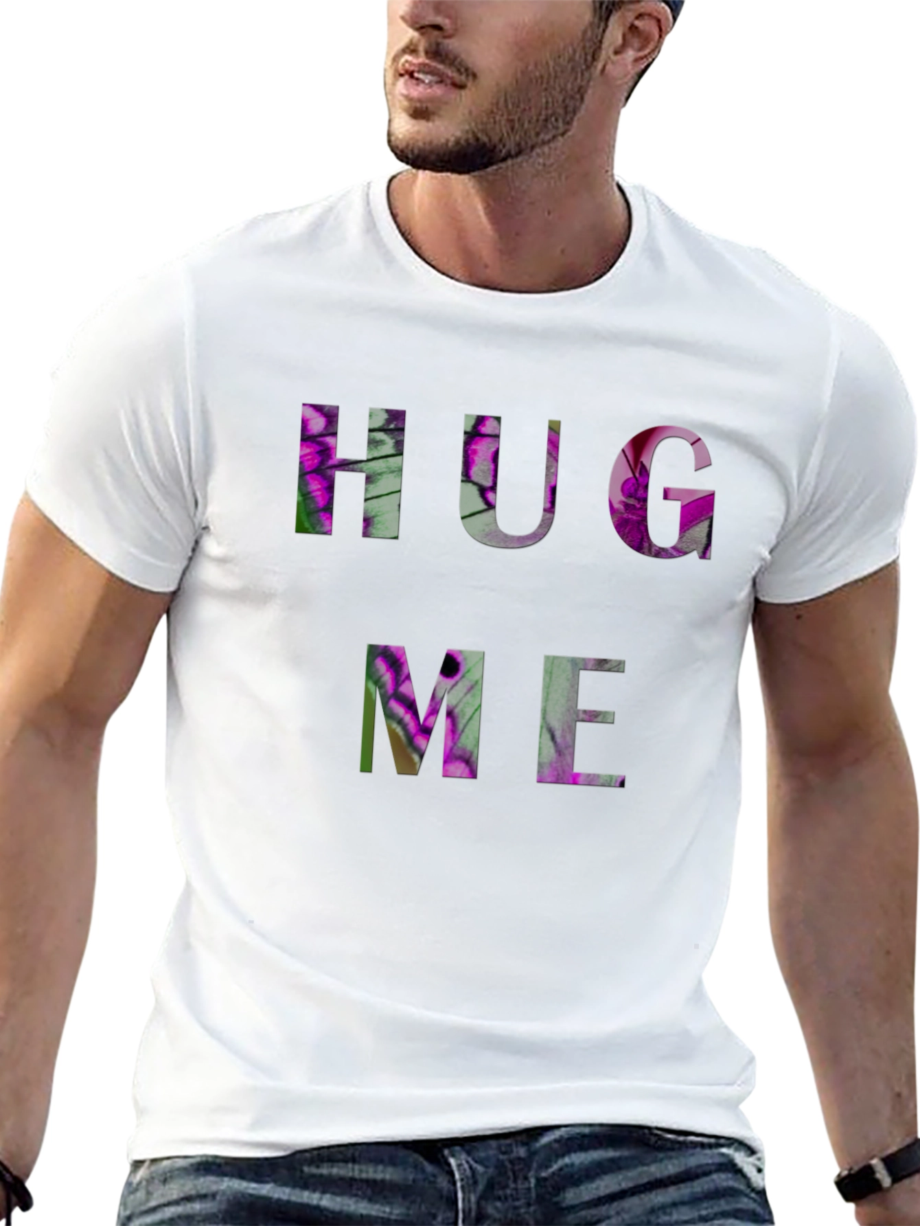 HUG ME Floral Graphic Black T-Shirt