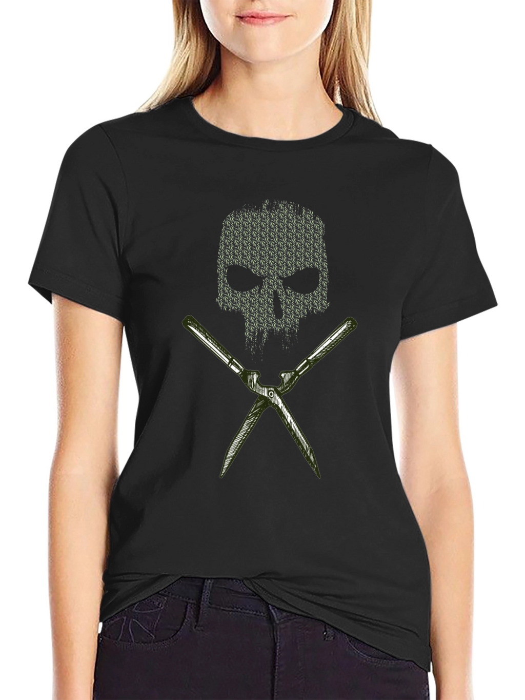 Skull and Shears Graphic Tee - Edgy Garden Style