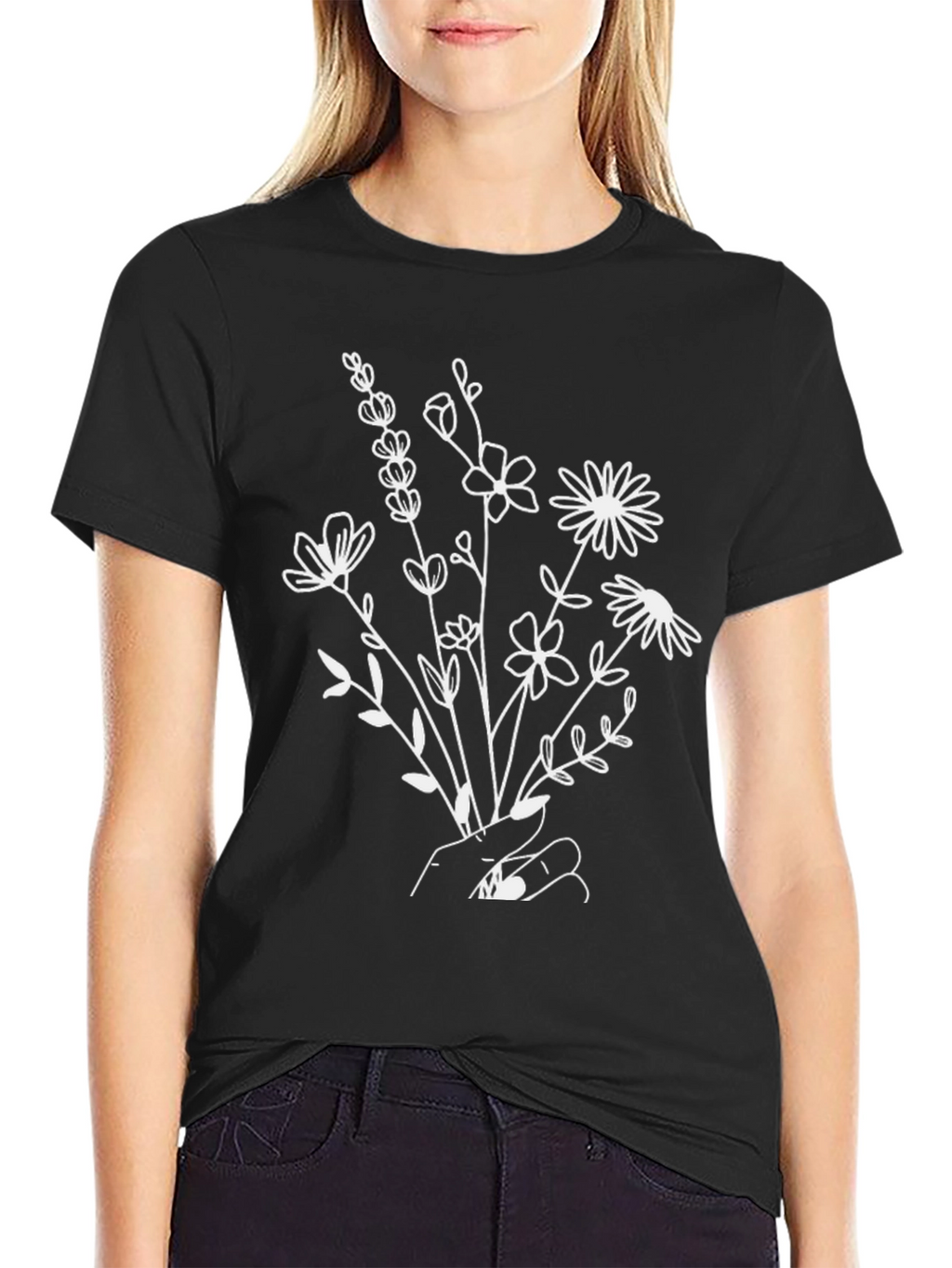 Floral Hand Graphic Tee - Black
