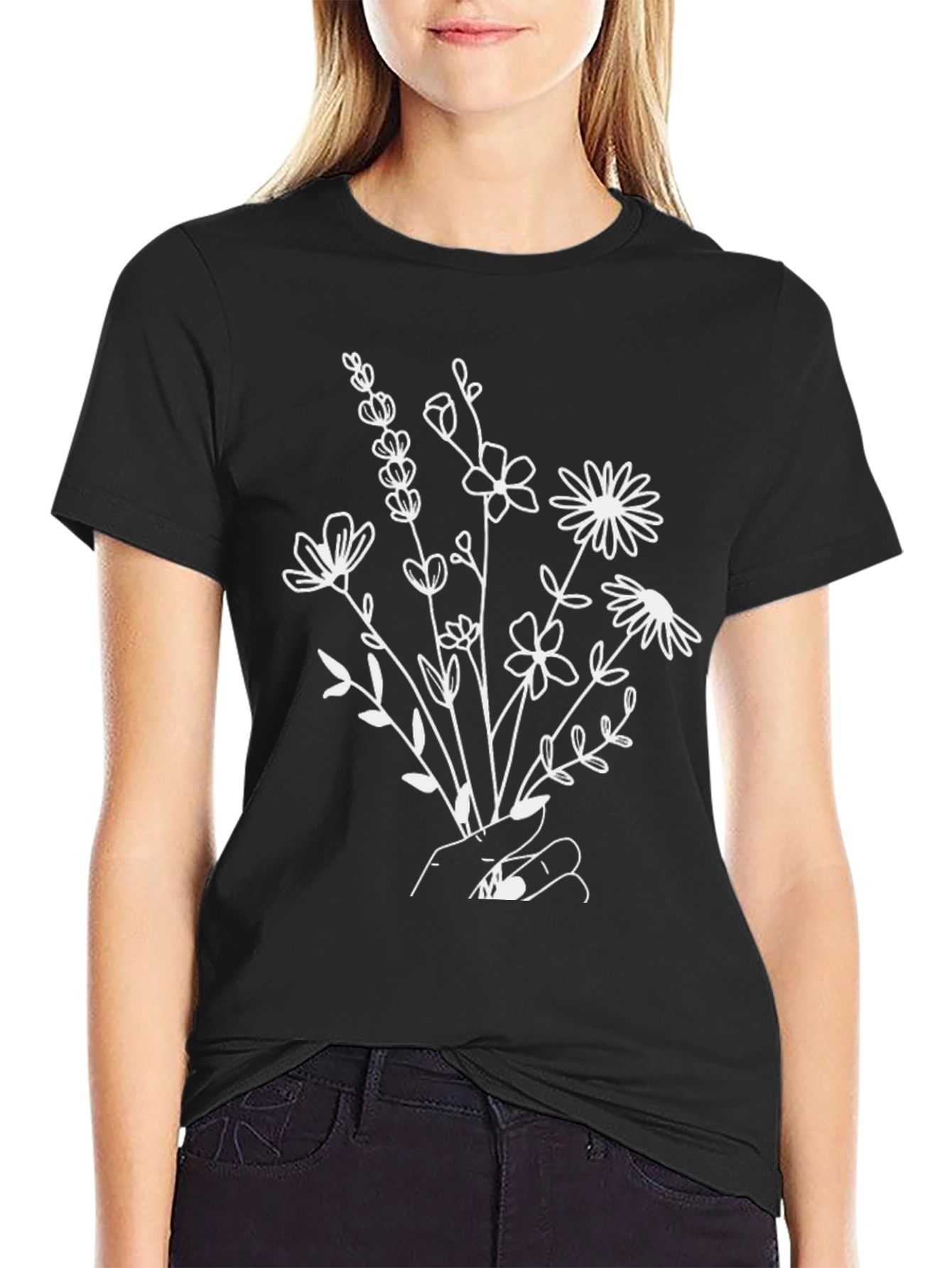 Floral Hand Graphic Tee - Black