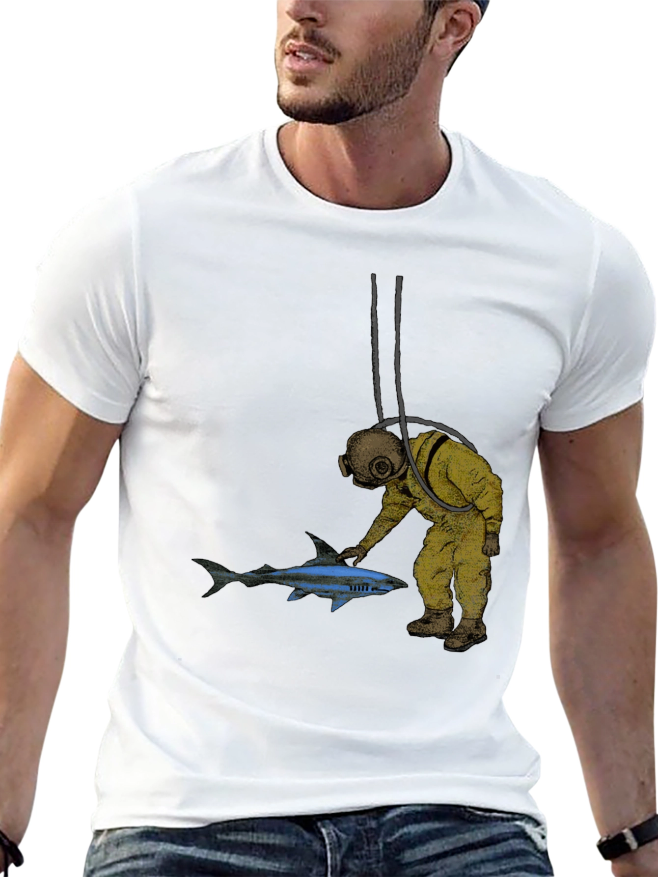 Diver & Shark Graphic Tee - Unique Design