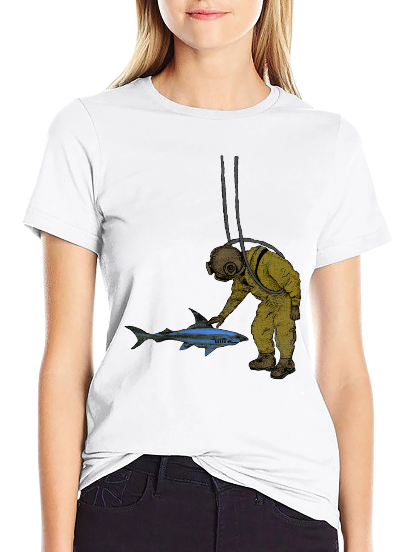 Diver & Shark Graphic Tee - Unique Design