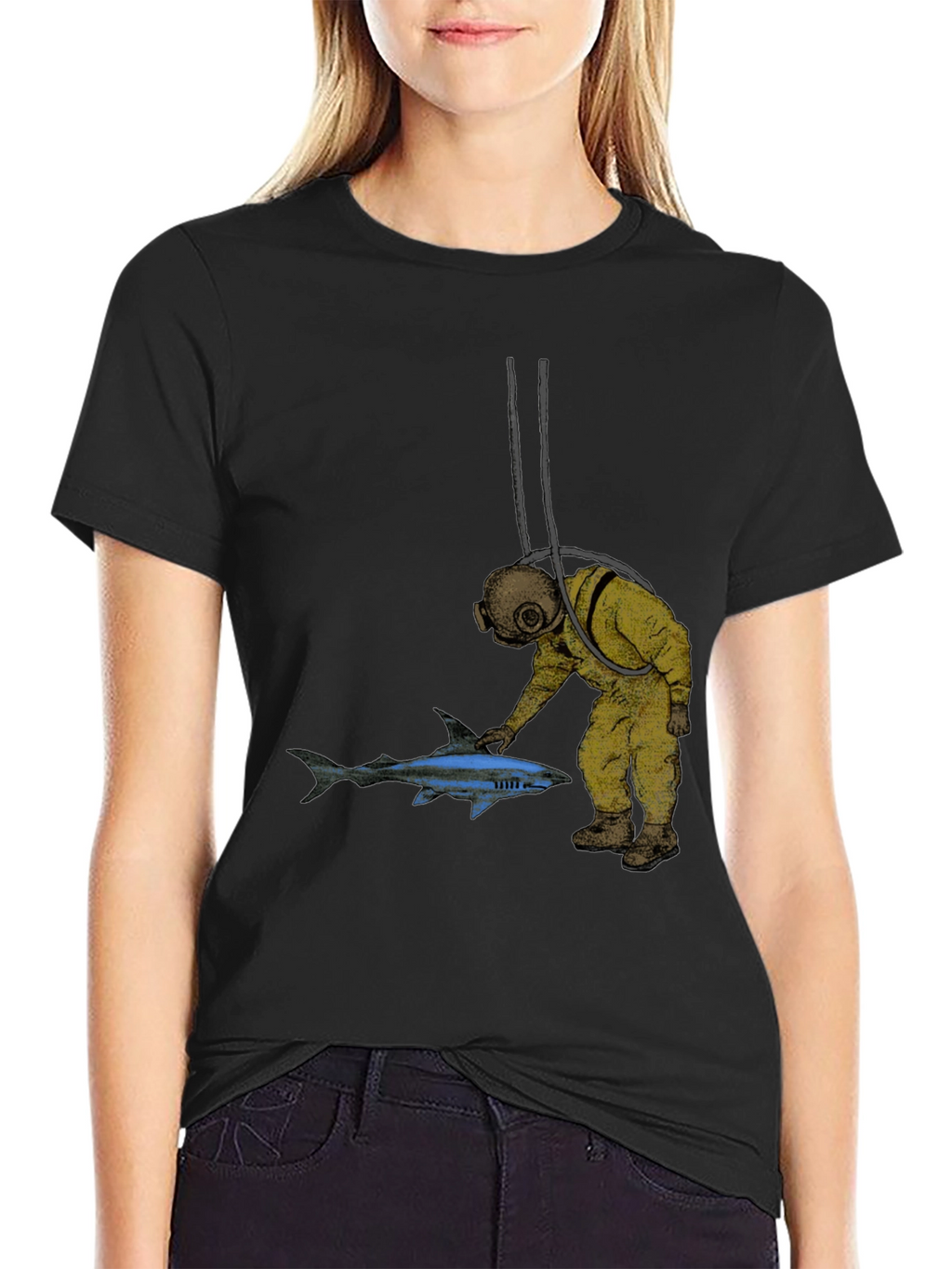 Diver & Shark Graphic Tee - Unique Design