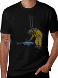 Diver & Shark Graphic Tee - Unique Design