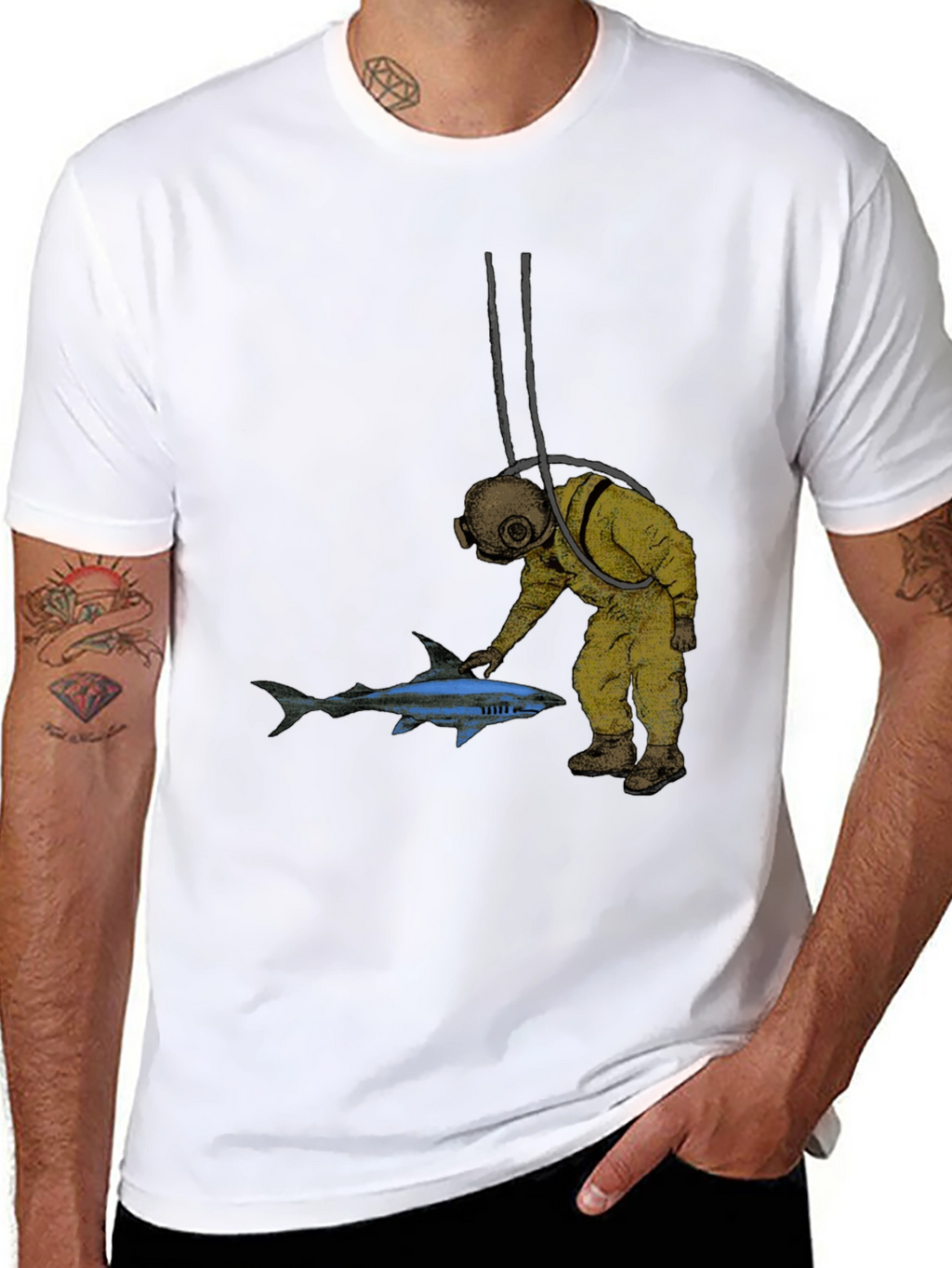Diver & Shark Graphic Tee - Unique Design