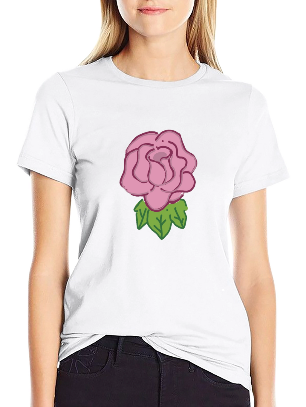 Rose Graphic Tee - Black Cotton Casual Wear